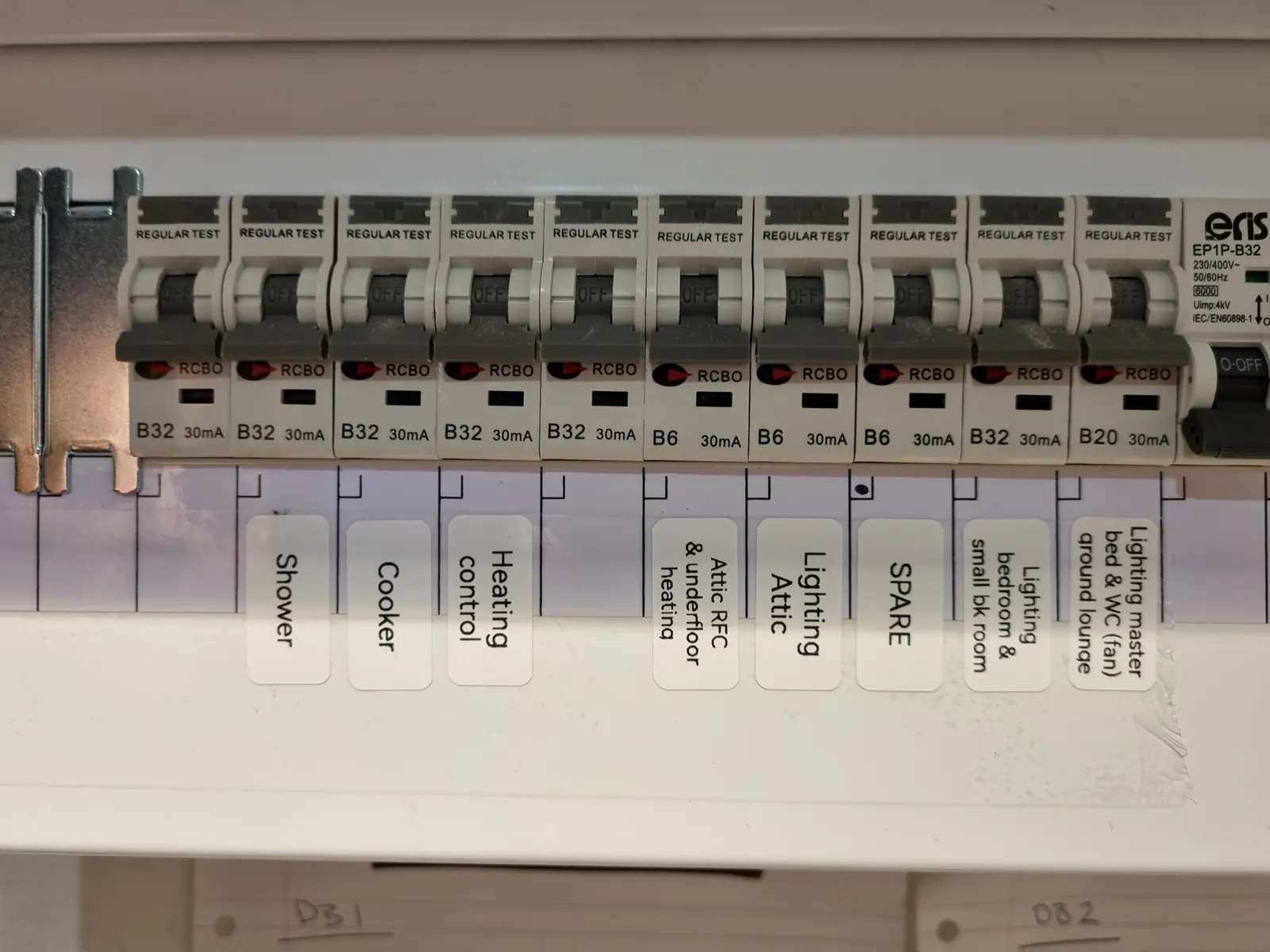 Clearly labelled circuit breakers in a consumer unit