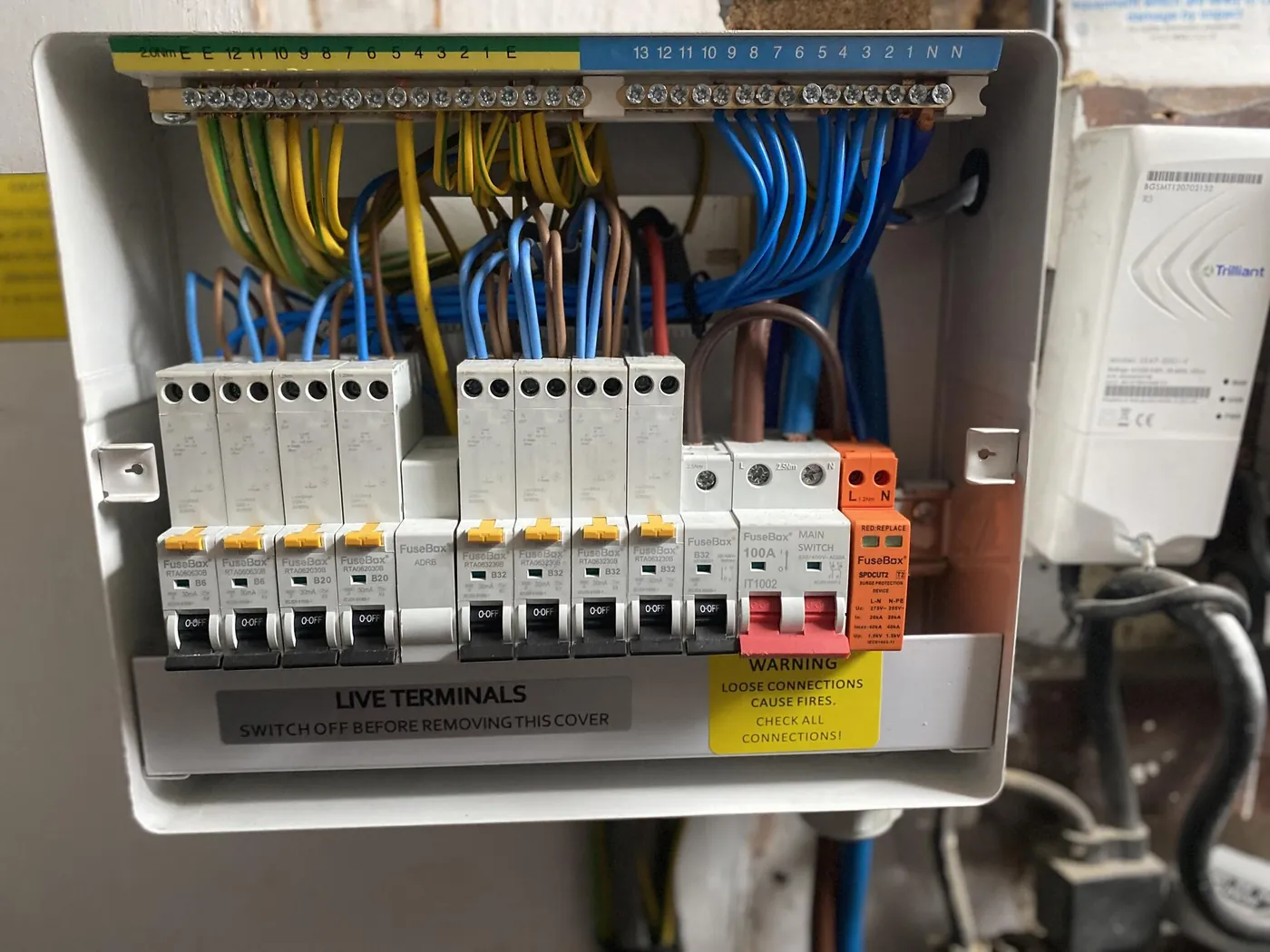 Consumer unit with surge protection fitted